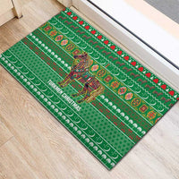 Turkmenistan Christmas Rubber Doormat with Decorated Horse Crescent Moon Pattern and Traditional Carpet - Wonder Print Shop