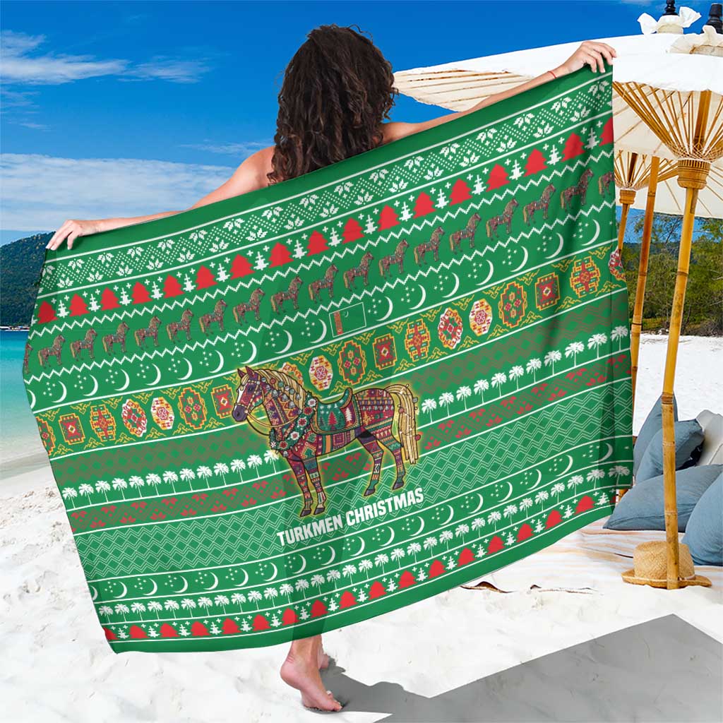 Turkmenistan Christmas Sarong with Decorated Horse Crescent Moon Pattern and Traditional Carpet - Wonder Print Shop