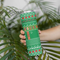 Turkmenistan Christmas Skinny Tumbler with Decorated Horse Crescent Moon Pattern and Traditional Carpet - Wonder Print Shop