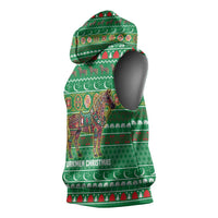 Turkmenistan Christmas Sleeveless Hoodie with Decorated Horse Crescent Moon Pattern and Traditional Carpet - Wonder Print Shop