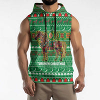 Turkmenistan Christmas Sleeveless Hoodie with Decorated Horse Crescent Moon Pattern and Traditional Carpet - Wonder Print Shop