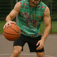 Turkmenistan Christmas Sleeveless Hoodie with Decorated Horse Crescent Moon Pattern and Traditional Carpet - Wonder Print Shop