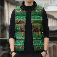 Turkmenistan Christmas Sleeveless Puffer Jacket with Decorated Horse Crescent Moon Pattern and Traditional Carpet - Wonder Print Shop