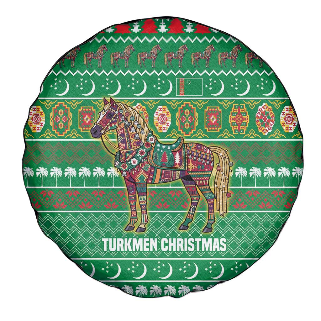Turkmenistan Christmas Spare Tire Cover with Decorated Horse Crescent Moon Pattern and Traditional Carpet - Wonder Print Shop