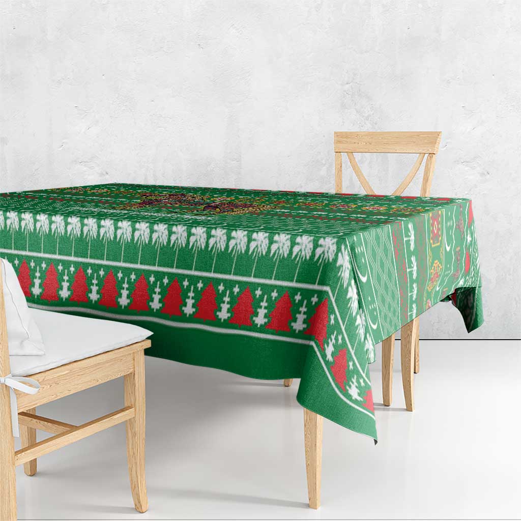 Turkmenistan Christmas Tablecloth with Decorated Horse Crescent Moon Pattern and Traditional Carpet - Wonder Print Shop