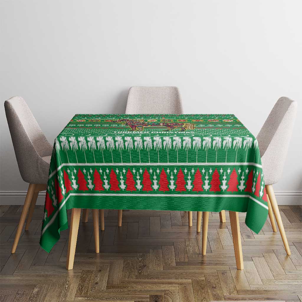 Turkmenistan Christmas Tablecloth with Decorated Horse Crescent Moon Pattern and Traditional Carpet - Wonder Print Shop