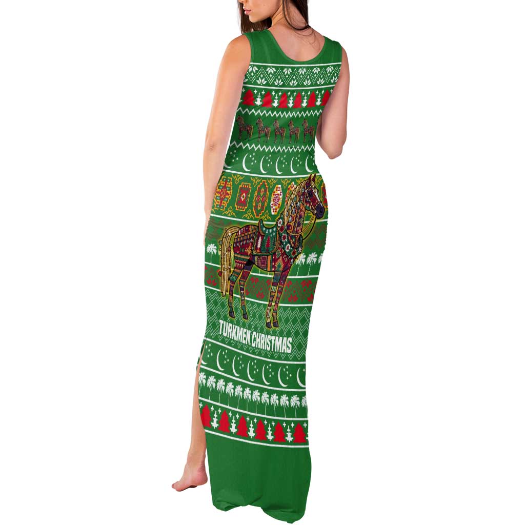Turkmenistan Christmas Tank Maxi Dress with Decorated Horse Crescent Moon Pattern and Traditional Carpet - Wonder Print Shop