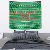 Turkmenistan Christmas Tapestry with Decorated Horse Crescent Moon Pattern and Traditional Carpet - Wonder Print Shop