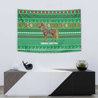 Turkmenistan Christmas Tapestry with Decorated Horse Crescent Moon Pattern and Traditional Carpet - Wonder Print Shop