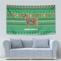 Turkmenistan Christmas Tapestry with Decorated Horse Crescent Moon Pattern and Traditional Carpet - Wonder Print Shop
