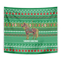 Turkmenistan Christmas Tapestry with Decorated Horse Crescent Moon Pattern and Traditional Carpet - Wonder Print Shop