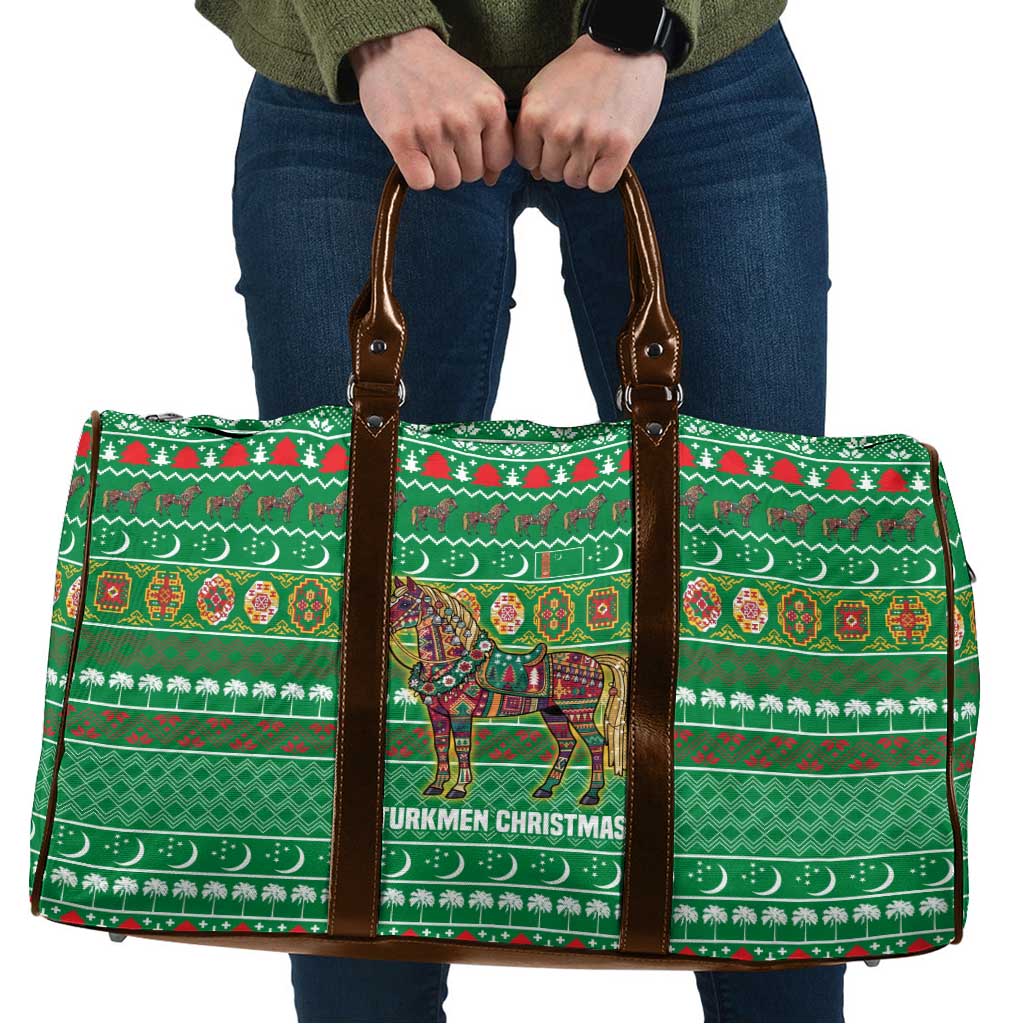 Turkmenistan Christmas Travel Bag with Decorated Horse Crescent Moon Pattern and Traditional Carpet - Wonder Print Shop