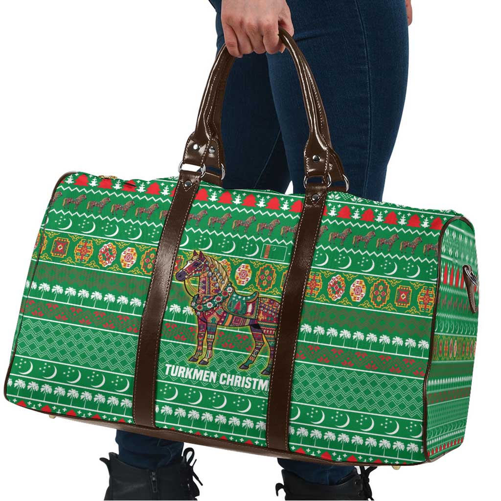 Turkmenistan Christmas Travel Bag with Decorated Horse Crescent Moon Pattern and Traditional Carpet - Wonder Print Shop
