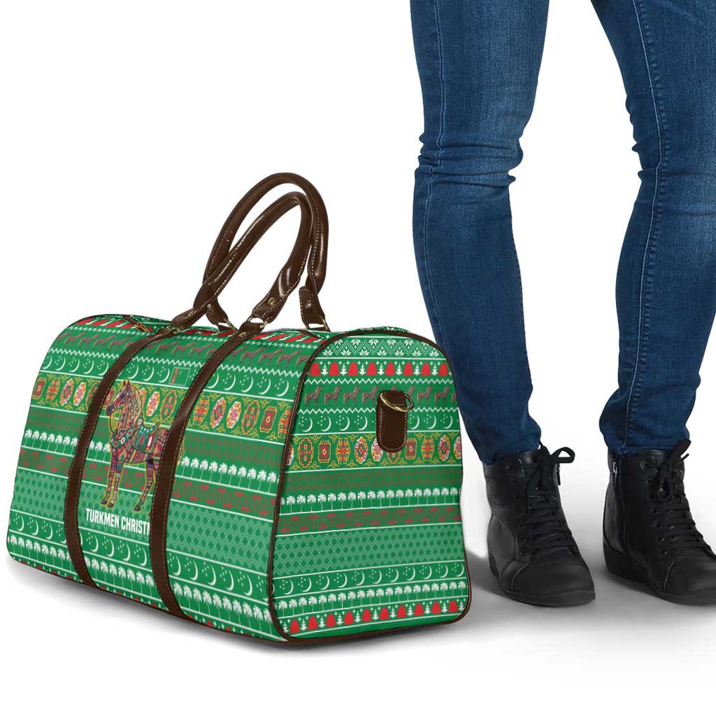 Turkmenistan Christmas Travel Bag with Decorated Horse Crescent Moon Pattern and Traditional Carpet - Wonder Print Shop