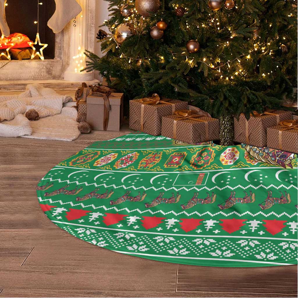 Turkmenistan Christmas Tree Skirt with Decorated Horse Crescent Moon Pattern and Traditional Carpet - Wonder Print Shop