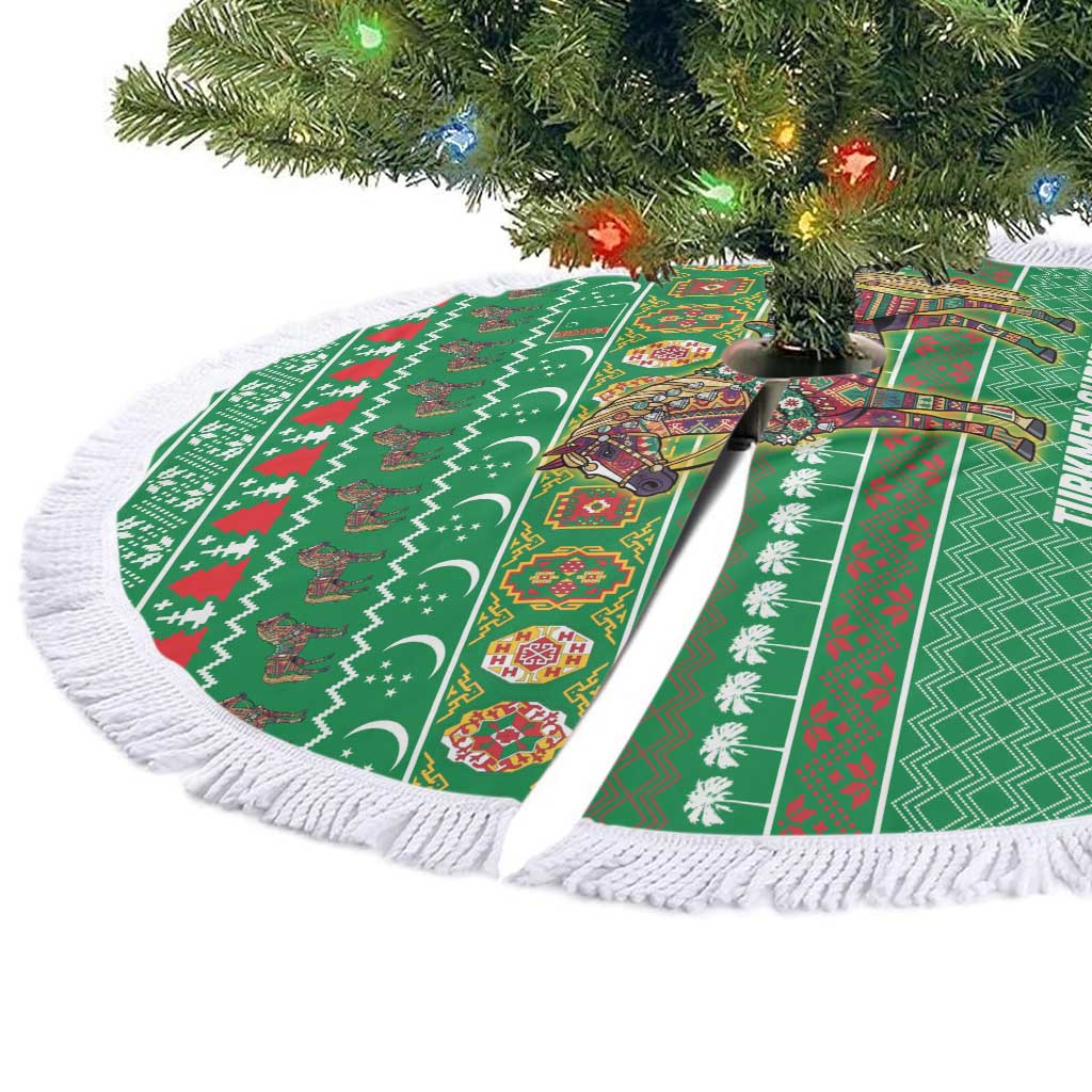 Turkmenistan Christmas Tree Skirt with Decorated Horse Crescent Moon Pattern and Traditional Carpet - Wonder Print Shop