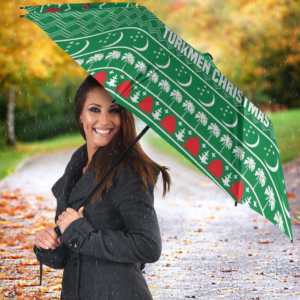 Turkmenistan Christmas Umbrella with Decorated Horse Crescent Moon Pattern and Traditional Carpet - Wonder Print Shop