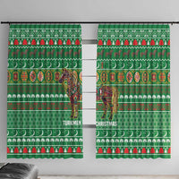 Turkmenistan Christmas Window Curtain with Decorated Horse Crescent Moon Pattern and Traditional Carpet - Wonder Print Shop