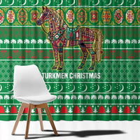 Turkmenistan Christmas Window Curtain with Decorated Horse Crescent Moon Pattern and Traditional Carpet - Wonder Print Shop