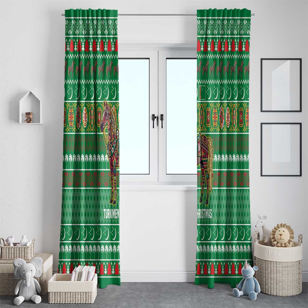 Turkmenistan Christmas Window Curtain with Decorated Horse Crescent Moon Pattern and Traditional Carpet - Wonder Print Shop