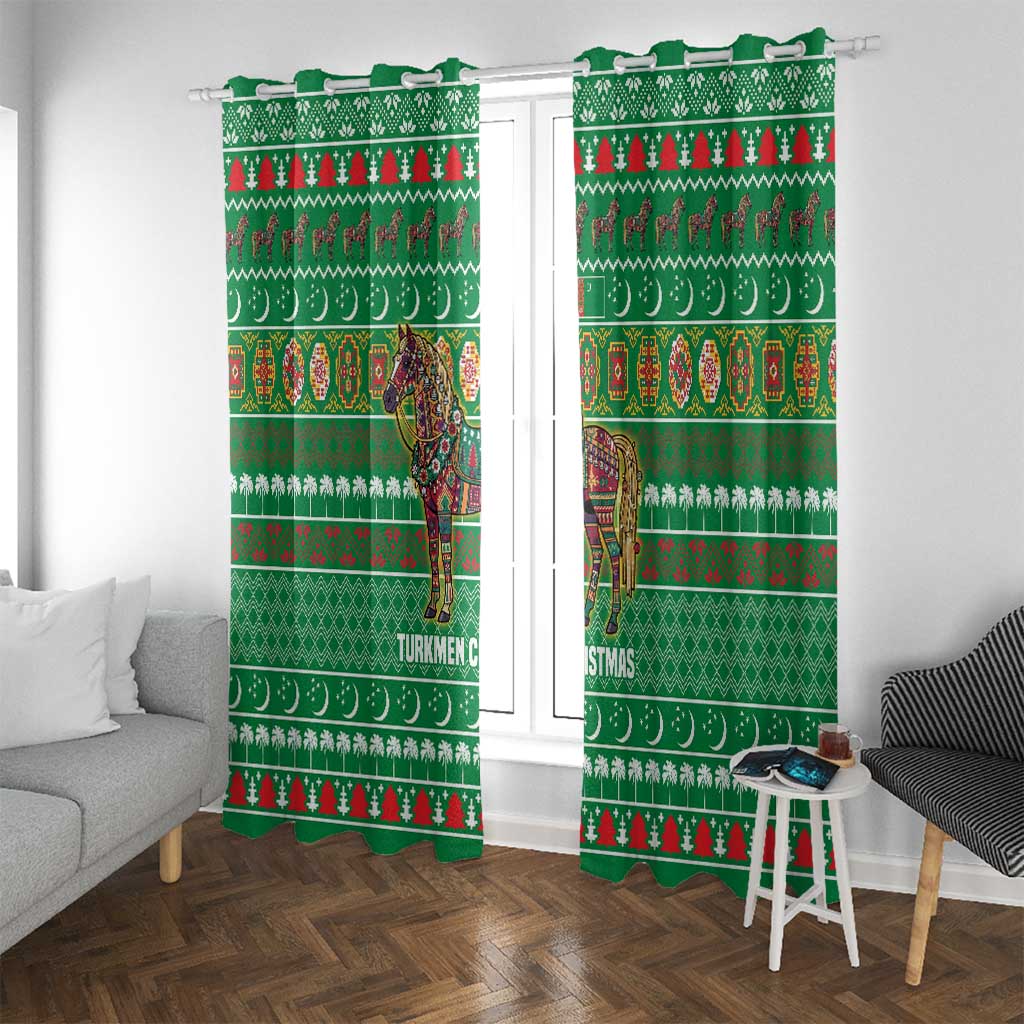 Turkmenistan Christmas Window Curtain with Decorated Horse Crescent Moon Pattern and Traditional Carpet - Wonder Print Shop