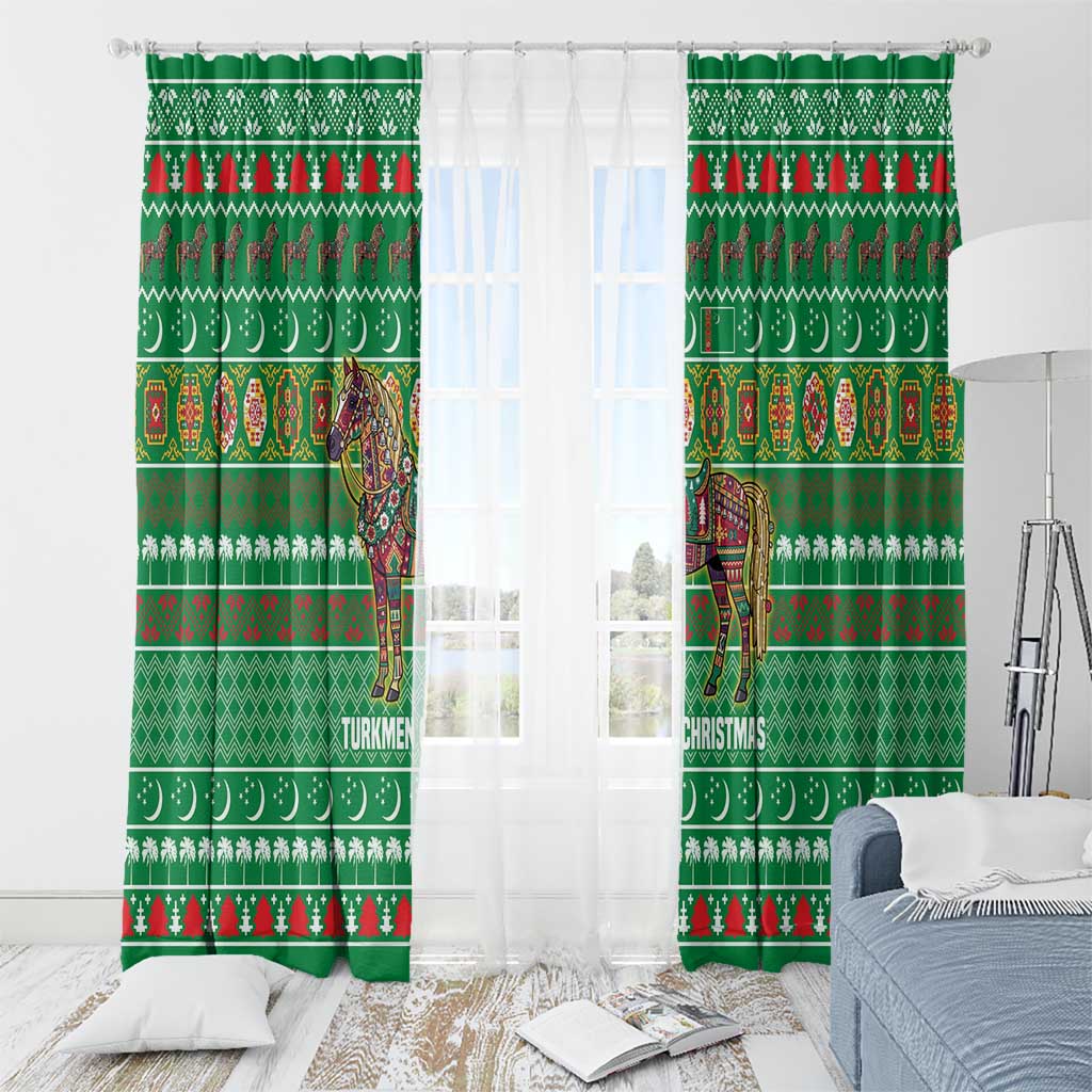 Turkmenistan Christmas Window Curtain with Decorated Horse Crescent Moon Pattern and Traditional Carpet - Wonder Print Shop
