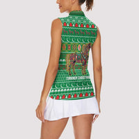 Turkmenistan Christmas Women Sleeveless Polo Shirt with Decorated Horse Crescent Moon Pattern and Traditional Carpet - Wonder Print Shop