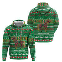 Turkmenistan Christmas Zip Hoodie with Decorated Horse Crescent Moon Pattern and Traditional Carpet - Wonder Print Shop