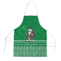 Turkmenistan Christmas Apron with Traditional Santa Snowflake Crescent Moon and National Emblem - Wonder Print Shop
