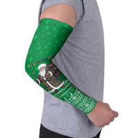Turkmenistan Christmas Arm Sleeves with Traditional Santa Snowflake Crescent Moon and National Emblem - Wonder Print Shop