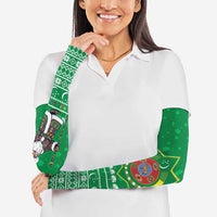 Turkmenistan Christmas Arm Sleeves with Traditional Santa Snowflake Crescent Moon and National Emblem - Wonder Print Shop