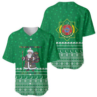 Turkmenistan Christmas Baseball Jersey with Traditional Santa Snowflake Crescent Moon and National Emblem - Wonder Print Shop
