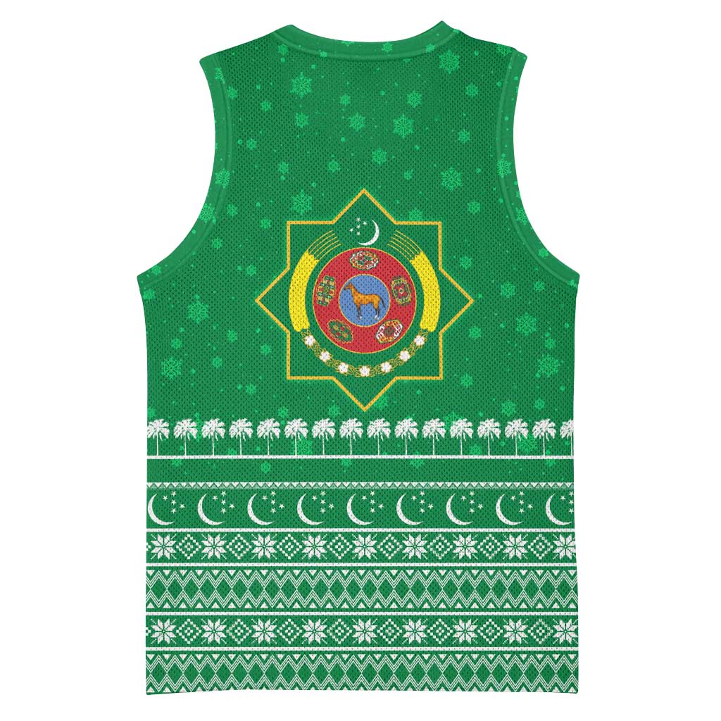 Turkmenistan Christmas Basketball Jersey with Traditional Santa Snowflake Crescent Moon and National Emblem - Wonder Print Shop