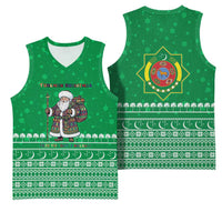 Turkmenistan Christmas Basketball Jersey with Traditional Santa Snowflake Crescent Moon and National Emblem - Wonder Print Shop