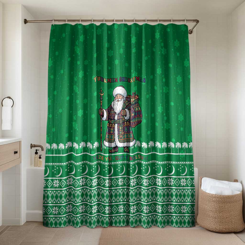 Turkmenistan Christmas Bathroom Set with Traditional Santa Snowflake Crescent Moon and National Emblem - Wonder Print Shop