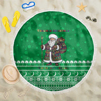 Turkmenistan Christmas Beach Blanket with Traditional Santa Snowflake Crescent Moon and National Emblem - Wonder Print Shop