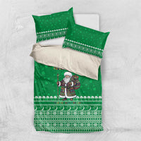 Turkmenistan Christmas Bedding Set with Traditional Santa Snowflake Crescent Moon and National Emblem - undefined