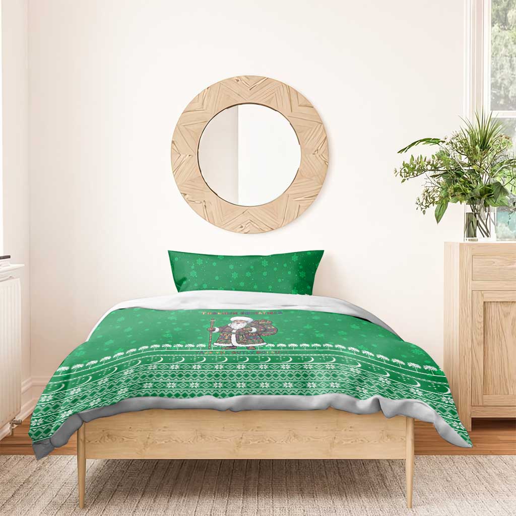 Turkmenistan Christmas Bedding Set with Traditional Santa Snowflake Crescent Moon and National Emblem - undefined