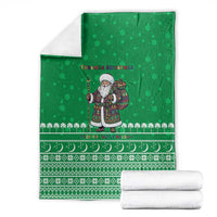 Turkmenistan Christmas Blanket with Traditional Santa Snowflake Crescent Moon and National Emblem - Wonder Print Shop