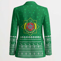 Turkmenistan Christmas Blazer with Traditional Santa Snowflake Crescent Moon and National Emblem - Wonder Print Shop