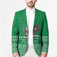 Turkmenistan Christmas Blazer with Traditional Santa Snowflake Crescent Moon and National Emblem - Wonder Print Shop