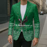 Turkmenistan Christmas Blazer with Traditional Santa Snowflake Crescent Moon and National Emblem - Wonder Print Shop