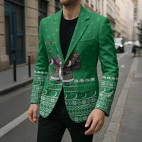 Turkmenistan Christmas Blazer with Traditional Santa Snowflake Crescent Moon and National Emblem - Wonder Print Shop