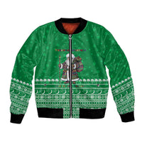 Turkmenistan Christmas Bomber Jacket with Traditional Santa Snowflake Crescent Moon and National Emblem - Wonder Print Shop