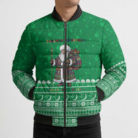 Turkmenistan Christmas Bomber Puffer Jacket with Traditional Santa Snowflake Crescent Moon and National Emblem - Wonder Print Shop