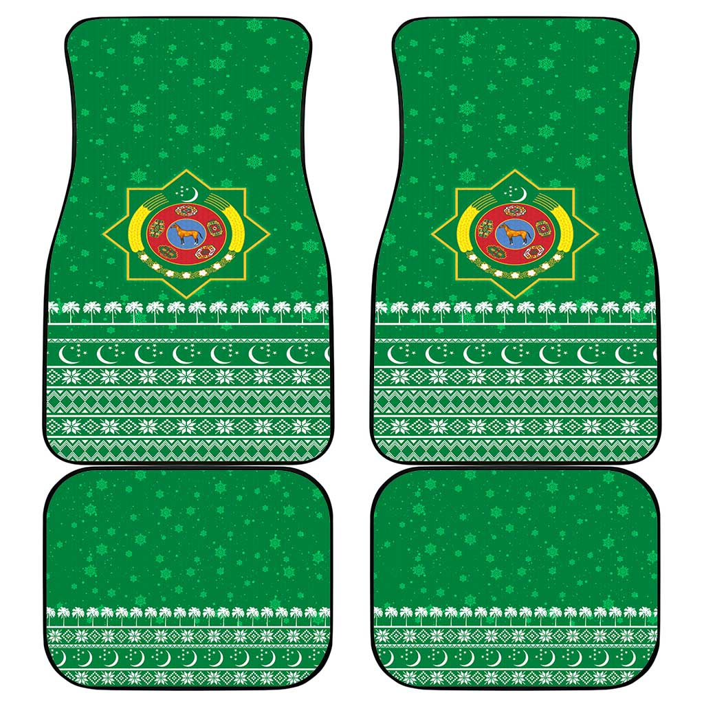 Turkmenistan Christmas Car Mats with Traditional Santa Snowflake Crescent Moon and National Emblem - Wonder Print Shop