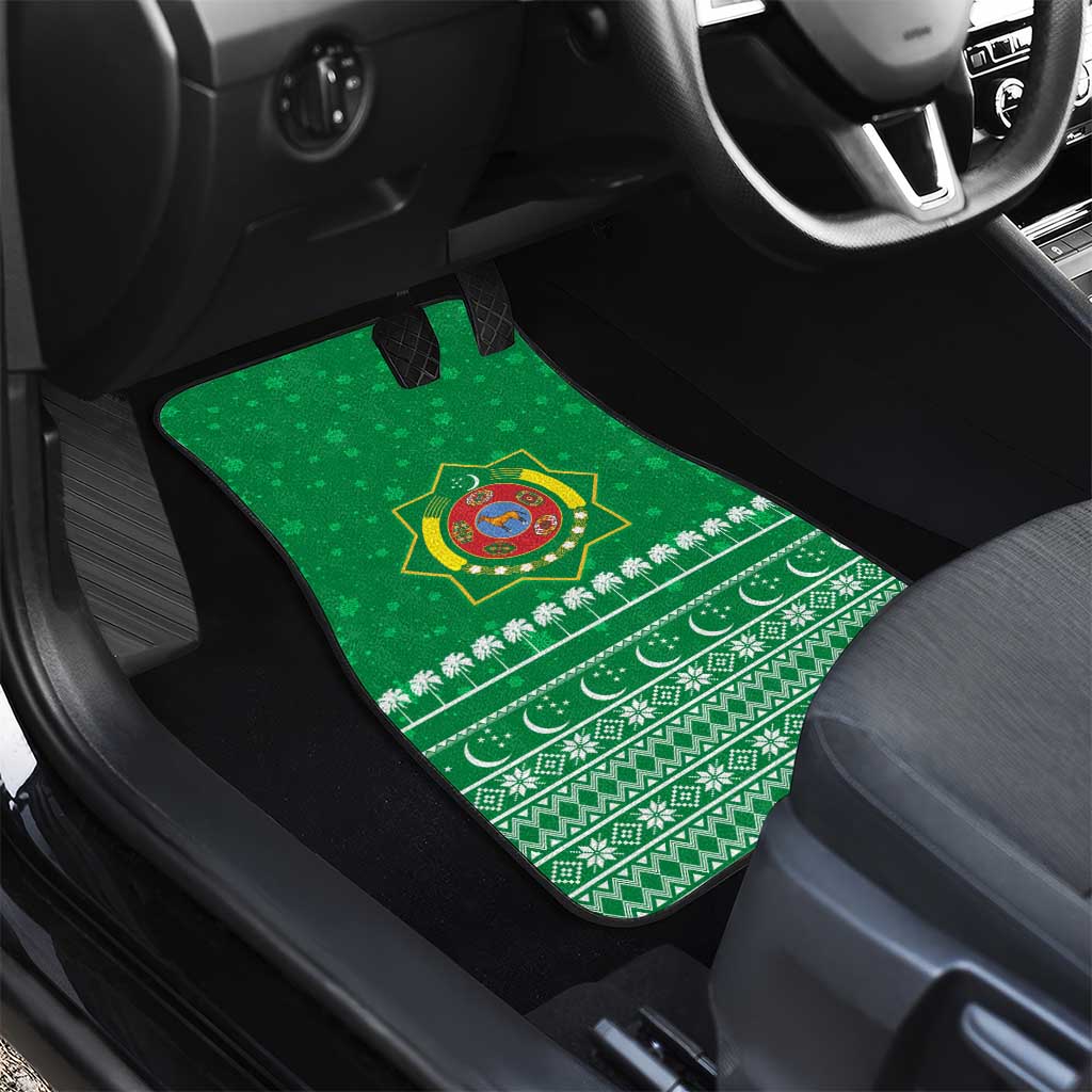 Turkmenistan Christmas Car Mats with Traditional Santa Snowflake Crescent Moon and National Emblem - Wonder Print Shop