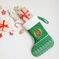 Turkmenistan Christmas Stocking with Traditional Santa Snowflake Crescent Moon and National Emblem - Wonder Print Shop
