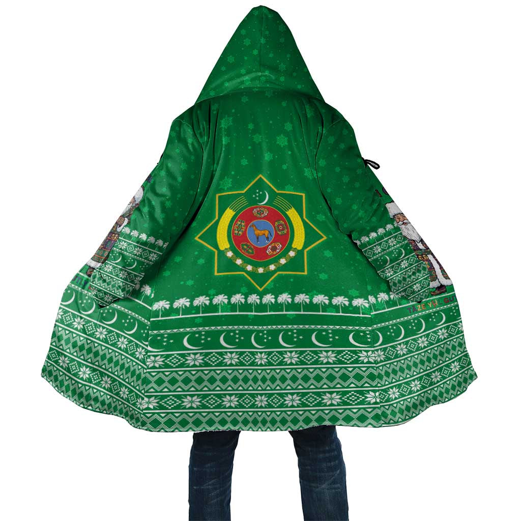 Turkmenistan Christmas Cloak with Traditional Santa Snowflake Crescent Moon and National Emblem - Wonder Print Shop