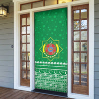 Turkmenistan Christmas Door Cover with Traditional Santa Snowflake Crescent Moon and National Emblem - Wonder Print Shop